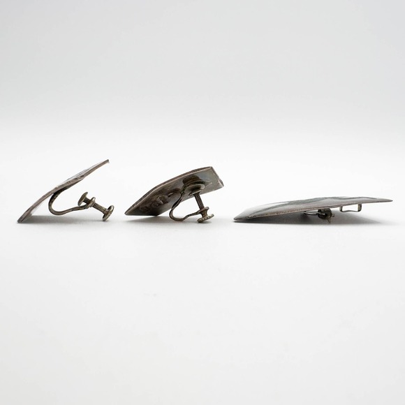 Taxco Sterling Silver Inlaid Crushed Turquoise Warrior Brooch/Pendant w Earrings - Picture 12 of 13